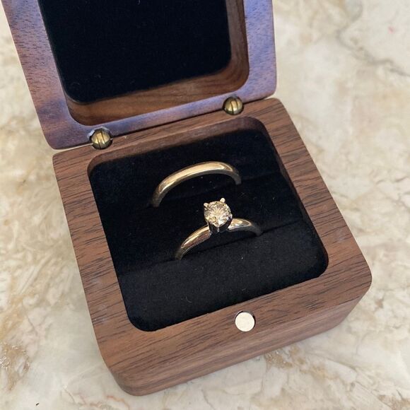 14K Fancy Champagne.55 Carat Diamond Solitaire Ring & 14K Wedding Band - Picture 3 of 11